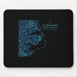 Obx Nc Outer Banks Map Duck Corolla Beach Vacation Mouse Pad