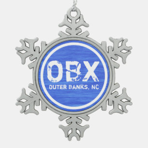 OBX NC Outer Banks North Carolina Beach Holiday Snowflake Pewter Christmas Ornament
