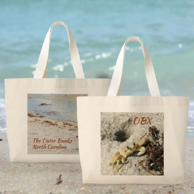 OBX North Carolina Ghost Crab Photographic Coastal Large Tote Bag (Creator Uploaded)
