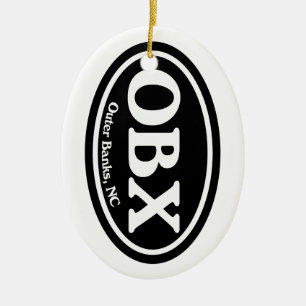 OBX Outer Banks Black Oval Ceramic Ornament
