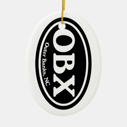OBX Outer Banks Black Oval Ceramic Ornament