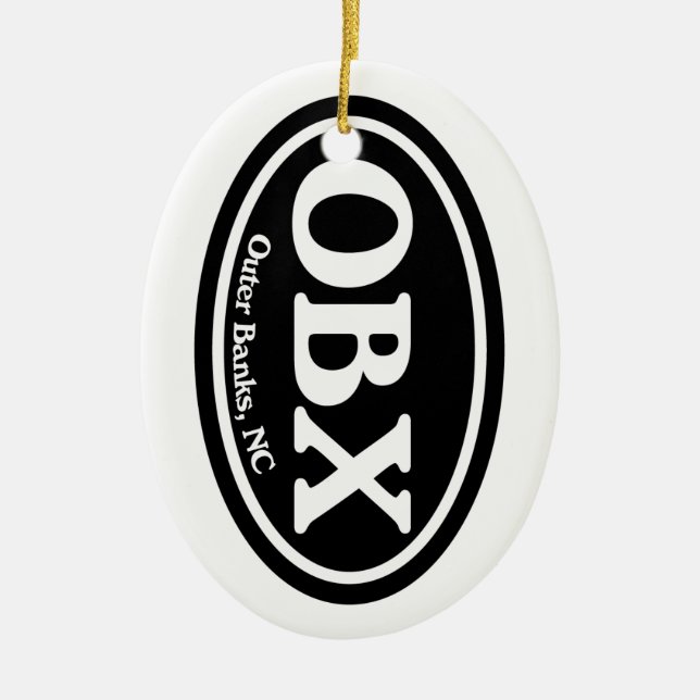 OBX Outer Banks Black Oval Ceramic Ornament (Front)