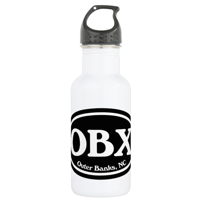 OBX Outer Banks Black Oval Water Bottle (Front)