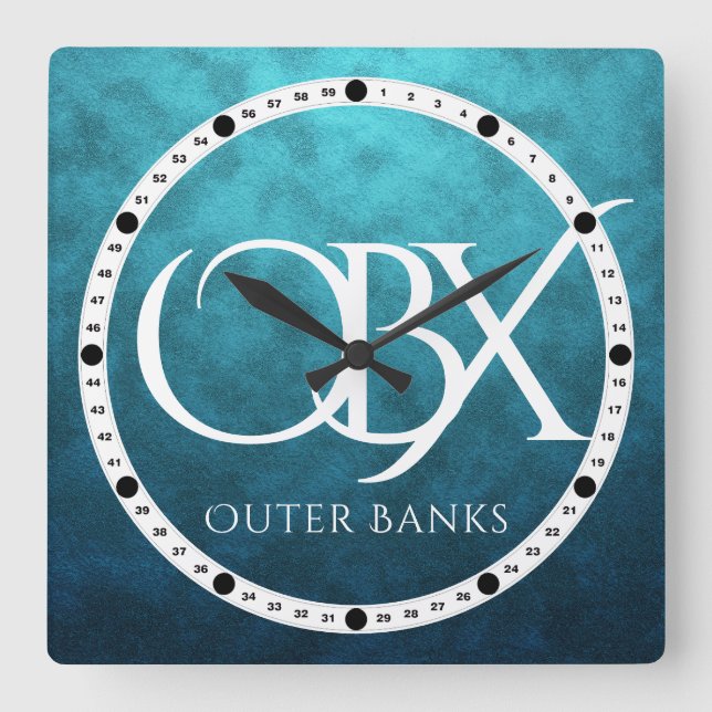 OBX Outer Banks NC on Blue Water Background Beach Square Wall Clock (Front)