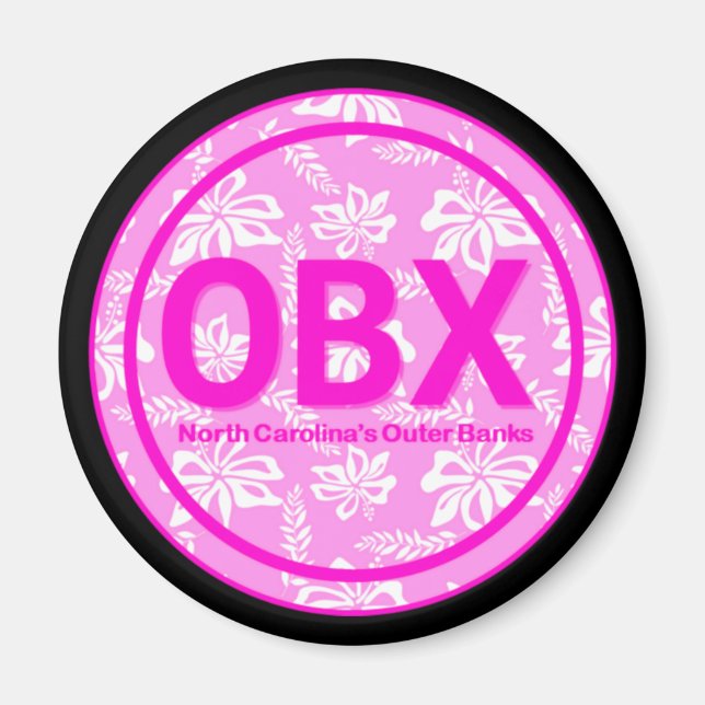 OBX Outer Banks NC Pink Flower Magnet (Front)