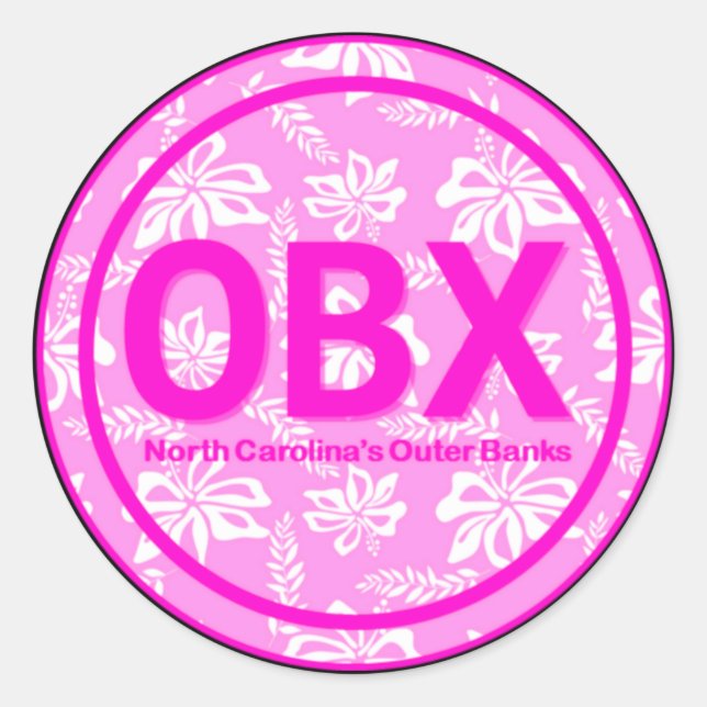 OBX Outer Banks NC Pink Flower Stickers (Front)
