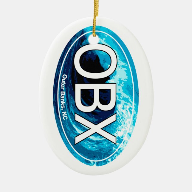 OBX Outer Banks Wave Oval Ceramic Ornament (Front)