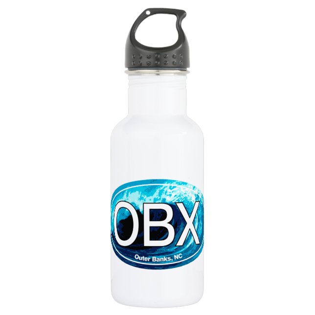 OBX Outer Banks Wave Oval Stainless Steel Water Bottle (Front)