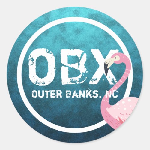 OBX Pink Flamingo Outer Banks NC North Carolina Classic Round Sticker