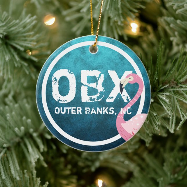 OBX Pink Flamingo | The Outer Banks NC Christmas Ceramic Ornament (Tree)