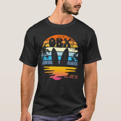 OBX Pogue Life Outer Banks Retro Sunset Surfing T_Shirt