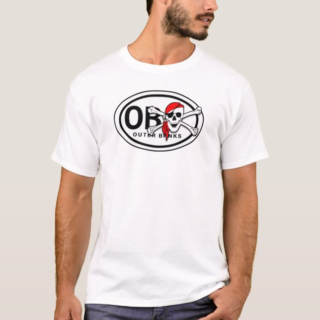 OBX Skull and Crossbones Outer Banks NC Pirate T-Shirt (Front)