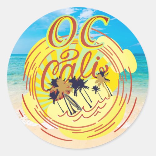 OC Cali Orange County California Beach Sun Surf Classic Round Sticker