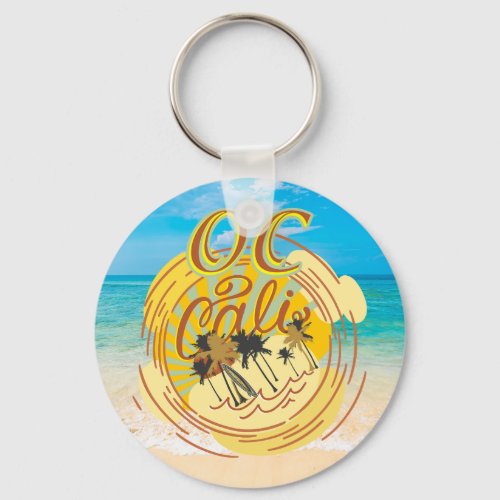 OC Cali Orange County California Beach Sun Surf Keychain