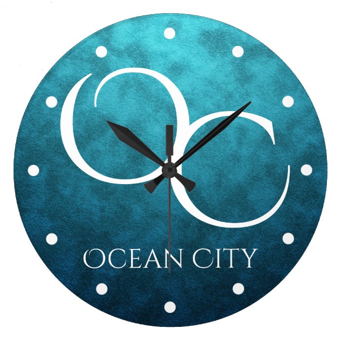 OC Ocean City New Jersey on Blue Water Beach Large Clock