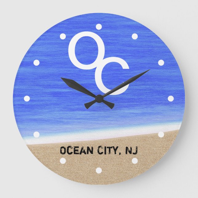 OC Ocean City NJ Beach Wall Clock (Front)