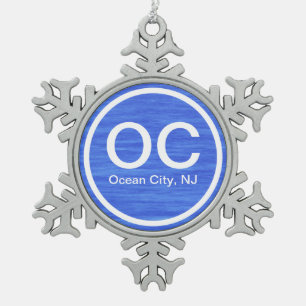 OC Ocean City NJ New Jersey Beach Christmas Snowflake Pewter Christmas Ornament