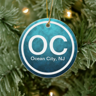 OC Ocean City NJ New Jersey Beach Tag Christmas Ceramic Ornament