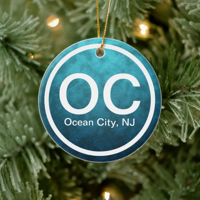 OC Ocean City NJ New Jersey Beach Tag Christmas Ceramic Ornament Zazzle