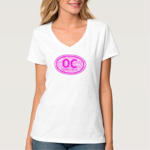 OC Ocean City NJ Pink Floral Beach Tag T_Shirt