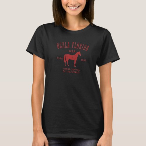 Ocala Florida USA Horse Capital Distressed Equestr T_Shirt