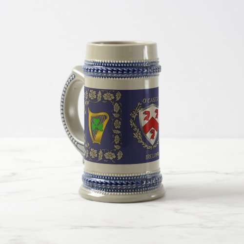 OCaseyCasey Irish Shield wHarp Personalized  Beer Stein