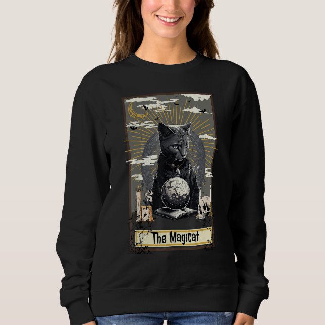 Occult Cat Witch Tarot Card Dark Aesthetic Gothic  Sweatshirt (Front)