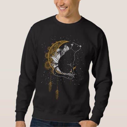 Occult Crescent Moon Stargazer Cat Animal Witchcra Sweatshirt