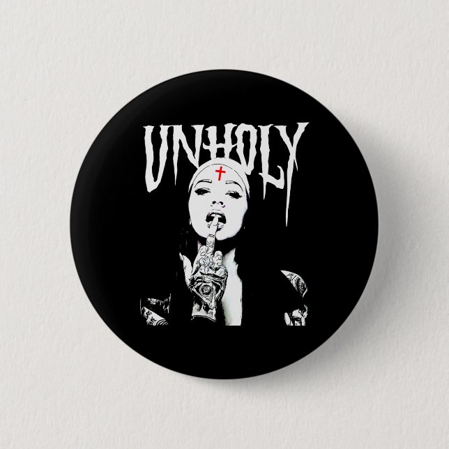 Occult Gothic Dark Satanic Nun Tattoos Unholy Nun  Button (Front)
