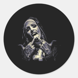 Occult Gothic Dark Satanic Nun Tattoos Unholy Nun Classic Round Sticker