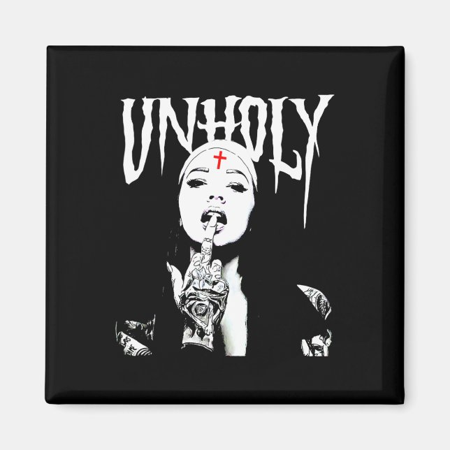 Occult Gothic Dark Satanic Nun Tattoos Unholy Nun  Magnet (Front)