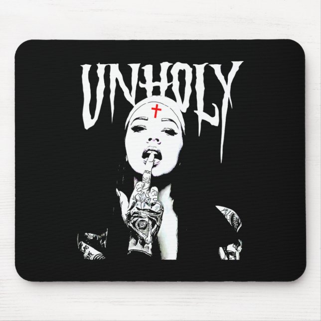 Occult Gothic Dark Satanic Nun Tattoos Unholy Nun  Mouse Pad (Front)