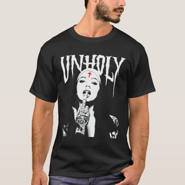 Occult Gothic Dark Satanic Nun Tattoos Unholy Nun  T-Shirt (Front)