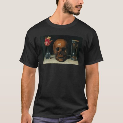 Occult Gothic Memento Mori Skull and Tulip Philoso T_Shirt
