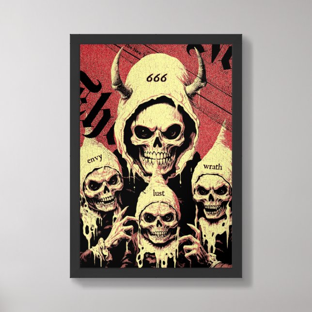 Occult Horror Skeletons Devil Sins Framed Art (Framed Front)
