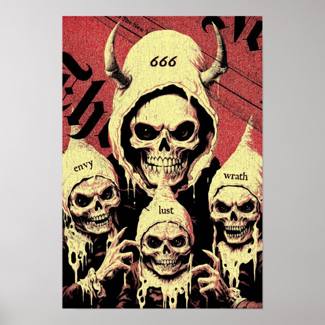 Occult Horror Skeletons Devil Sins Framed Art (Front)