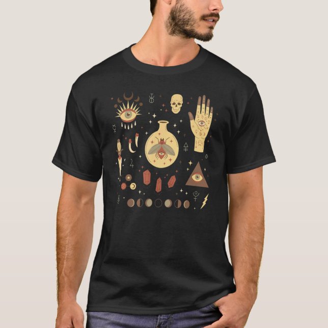 Occult Magic All Seeing Eye Moon Phase Skull Moth T-Shirt (Front)