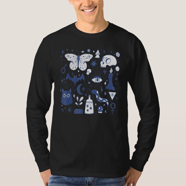 Occult Magic All Seeing Eye Skull Owl Bat Butterfl T-Shirt (Front)