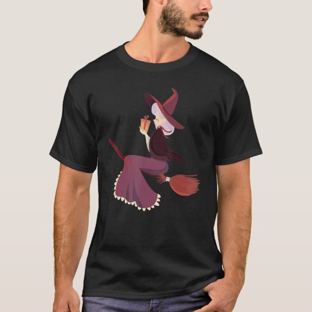 Occult Magic Witch Flying Broom T-Shirt (Front)