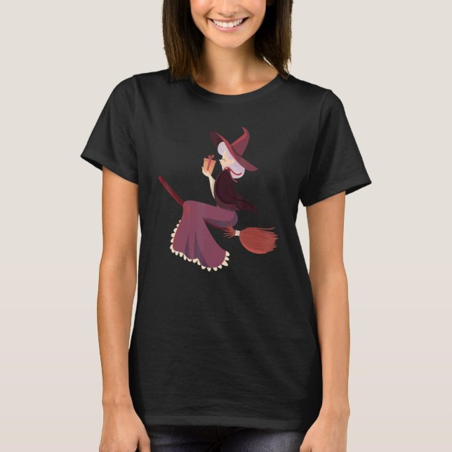 Occult Magic Witch Flying Broom T-Shirt (Front)