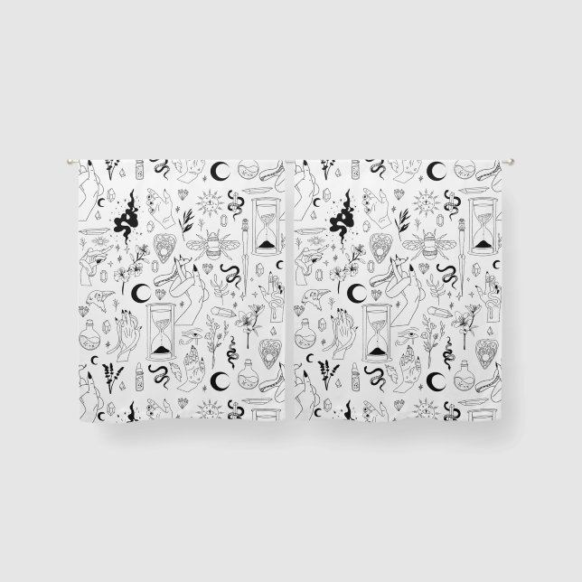 occult mystical esoteric witchcraft crystals white blackout curtains (Pair)