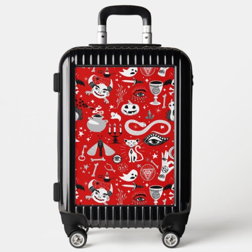 occult pentagram cat halloween red  luggage