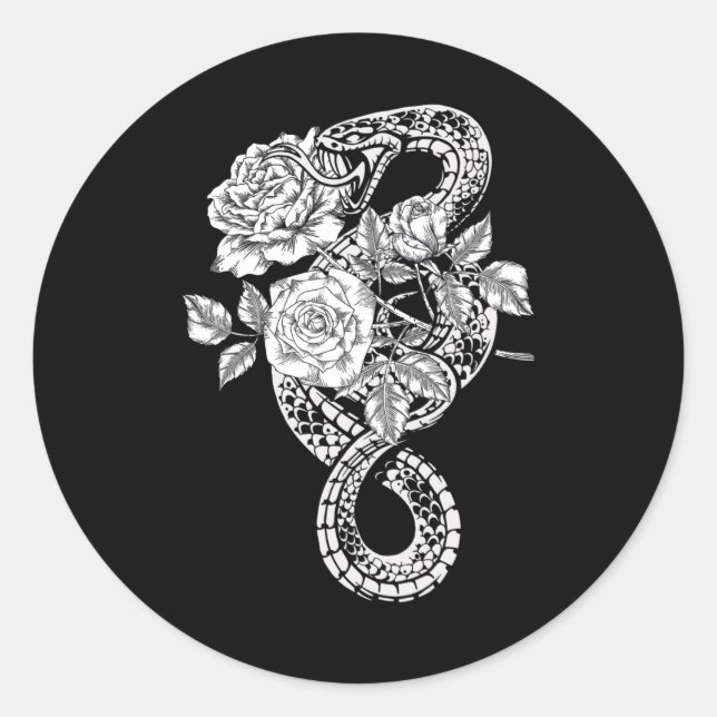 Occult Snake Roses Wicca Goth Witchcraft Classic Round Sticker (Front)