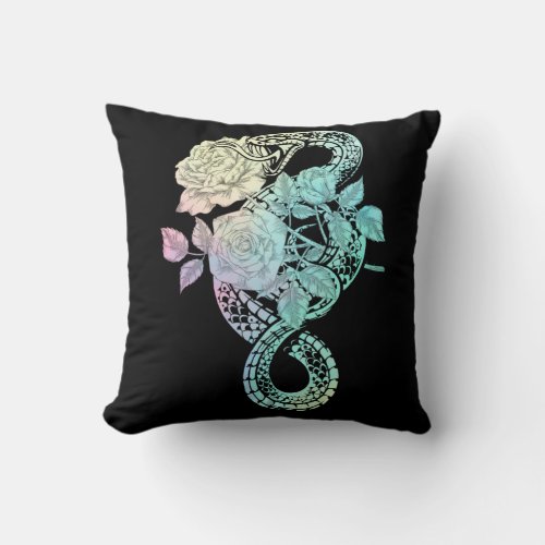 Occult Snake Roses Wicca Pastel Goth Witchcraft Throw Pillow