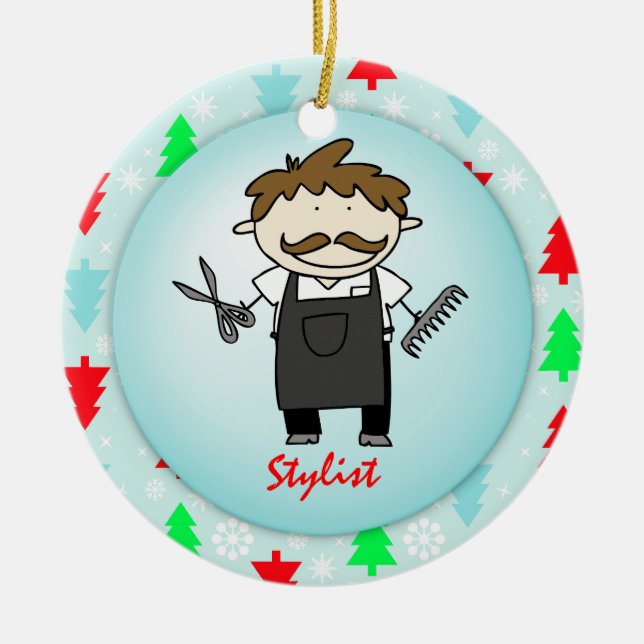 Occupation Male Hair Stylist Christmas Custom Ceramic Ornament (Front)