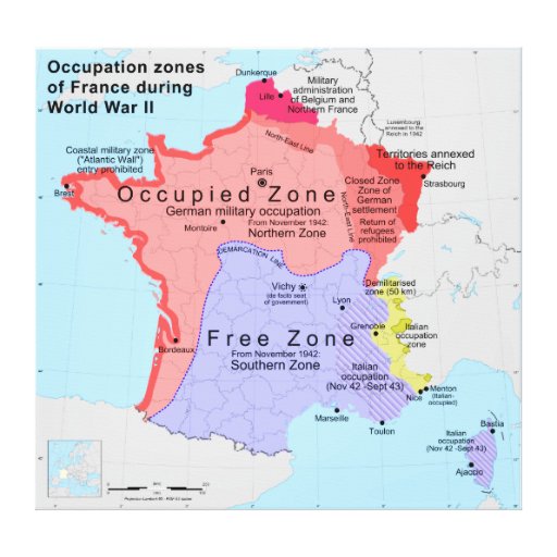 Occupation Zones of France During World War II Gallery Wrapped Canvas ...