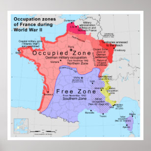 Occupation Zones of France During World War II Poster