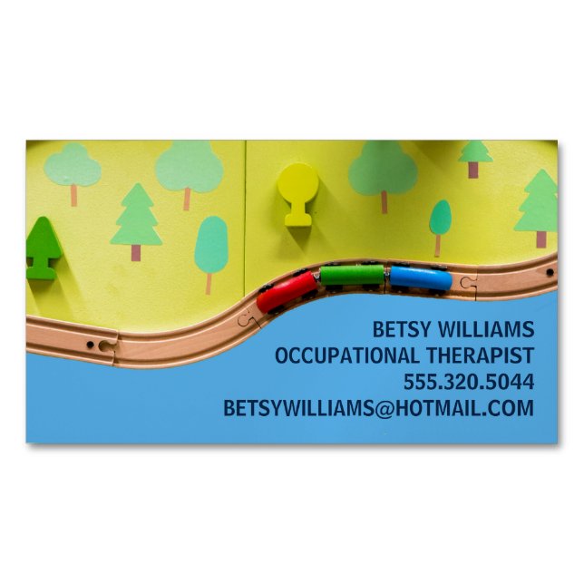 Occupational Therapist Fun Play Therapy Toys Train Business Card Magnet (Front)