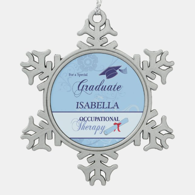 Occupational Therapist Graduation Swirl Round Gift Snowflake Pewter Christmas Ornament (Front)