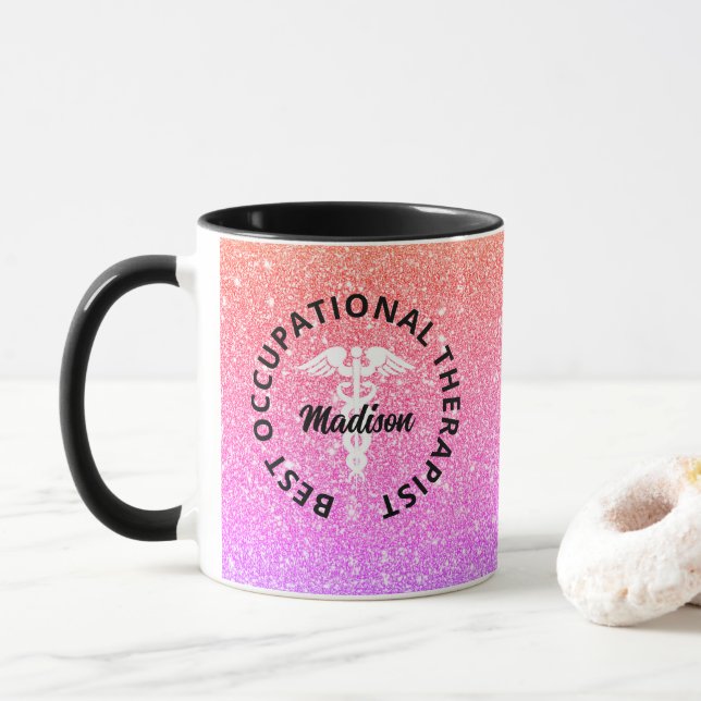 Occupational Therapist Medical Rainbow Monogram Mug (With Donut)